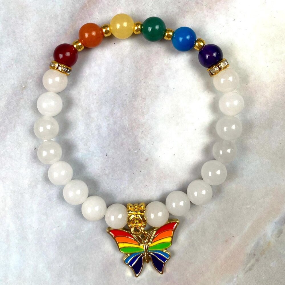 Rainbow Crystal Bracelet with Butterfly Charm, Genuine Crystal Bracelet